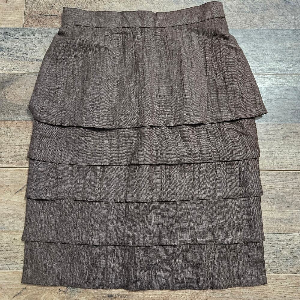 Ascot Paris Brown Tiered‎ Textured Pencil Skirt Size 40 Made in France